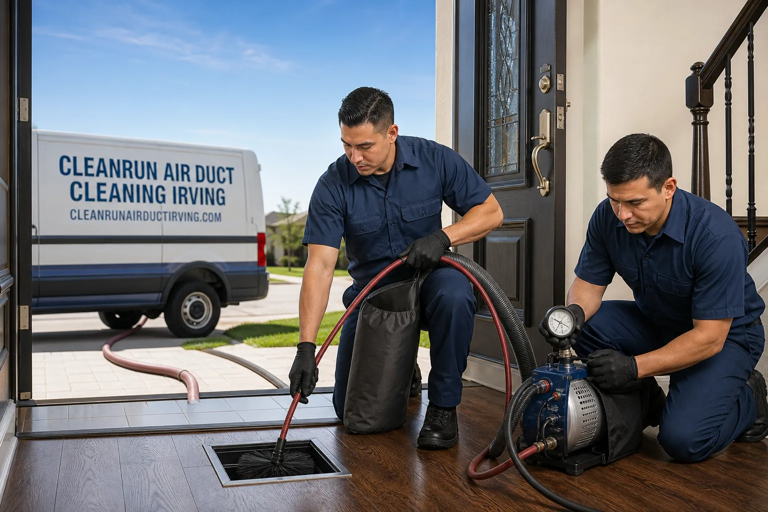 CleanRun Air Duct Cleaning Irving air duct cleaning service vehicle and crew in Irving, TX